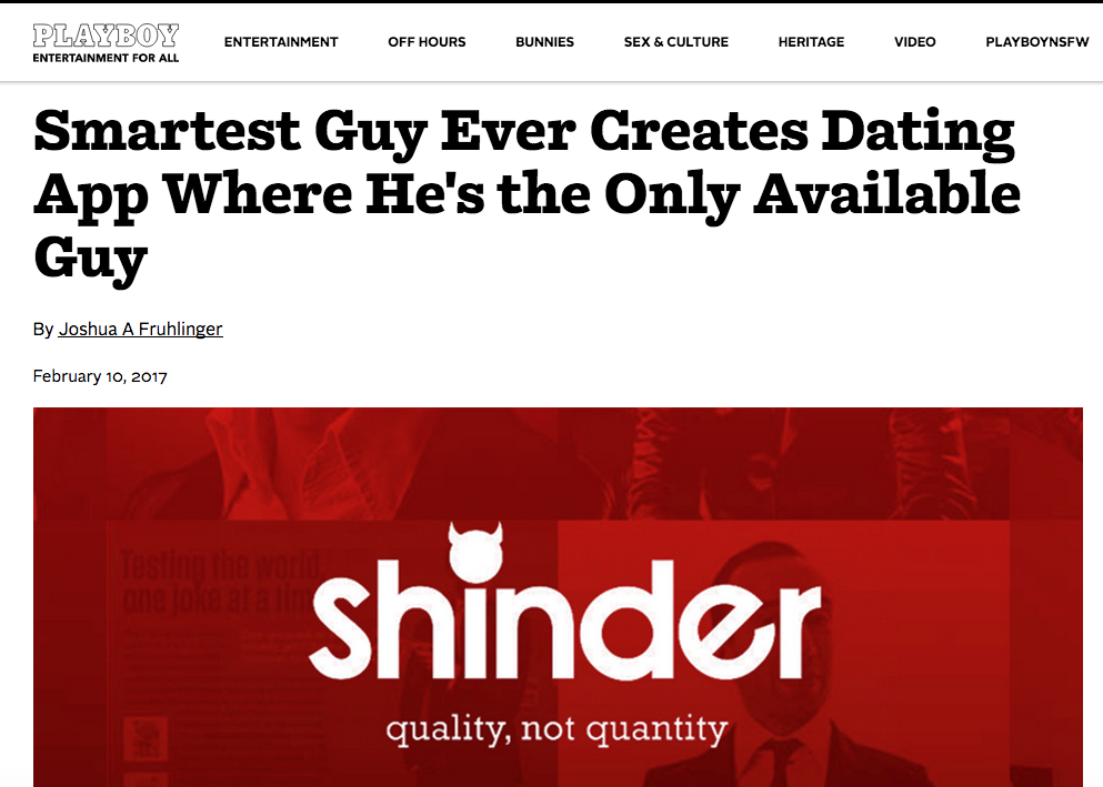 Playboy headline about Shinder one man dating platform